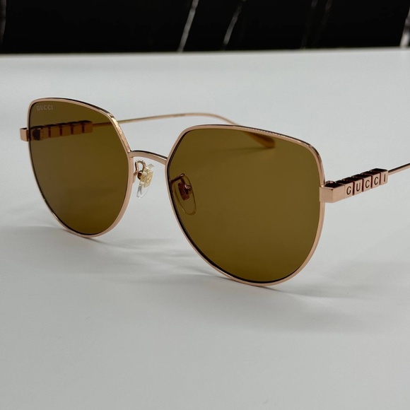 NEW GG1435SA 002 GUCCI GOLD BROWN GEOMETRIC WOMEN GUCCI SUNGLASSES - Picture 6 of 12